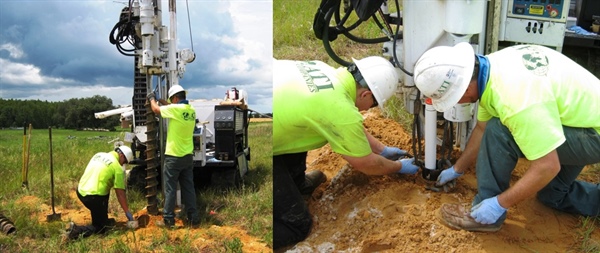 ATI Drilling personnel work with HydroGeoLogic field project managers at various sites